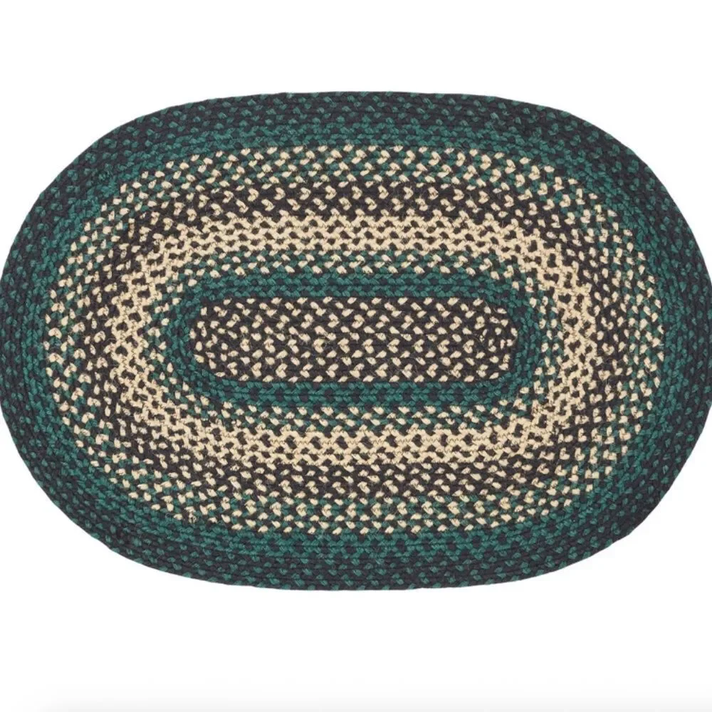 Farmhouse Jute Braided Oval Throw Rug Hunter Green Black Rustic Country Charm